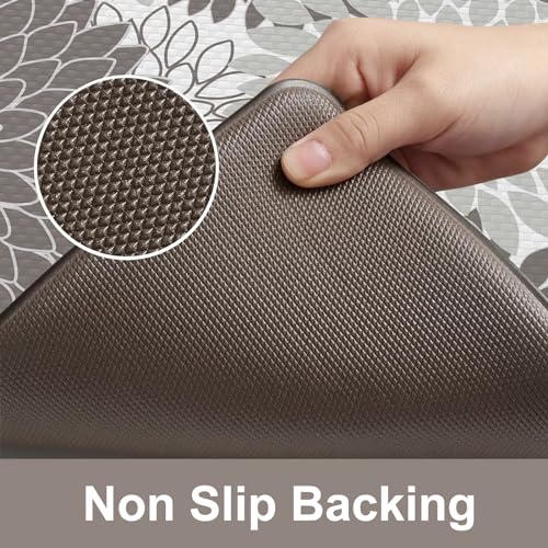 Anti Fatigue Kitchen Mats,Non Slip Boho Dahlia Kitchen Rugs Sets 2 Piece, Waterproof Farmhouse Kitchen Mat for Floor,Cushioned Standing Mat for Office,Laundry,Sink,Desk,Grey - color: Grey, size: 17.3" x 59 "+ 17.3" x 29 "--0.47 inches