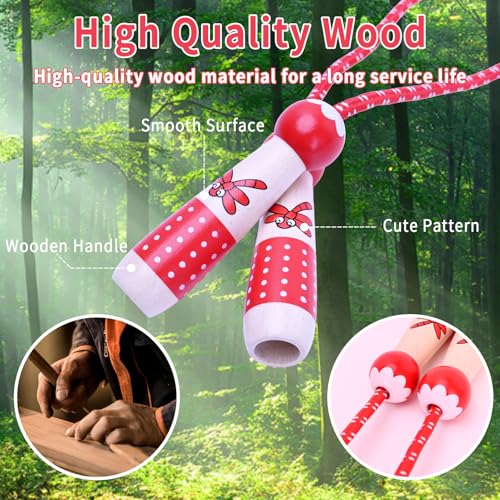 EGOSKY Jump Rope Kids, 7.2ft Children Adjustable Cotton Skipping Rope with Wooden Handle for Boys Girls Fitness Outdoor Activity - color: Red