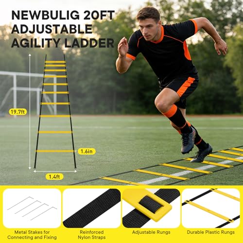 Agility Ladder Speed Training Equipment Set, 4 Adjustable Hurdles | 20 ft Ladder, 12 Cones, Jump Rope, Resistance Parachute, Soccer, Basketball, Football Practice Equipment for Youth, Adults - color: Yellow, size: 17.17"*5.71"*13.31"