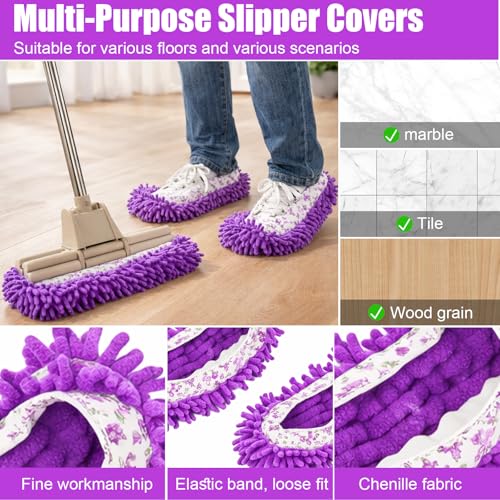 1 Pair Floor Cleaning Mop Slippers Set, Slip On Mopping Accessories for Indoor Household Floor Care and Daily Cleaning Tasks(Purple) - color: Purple