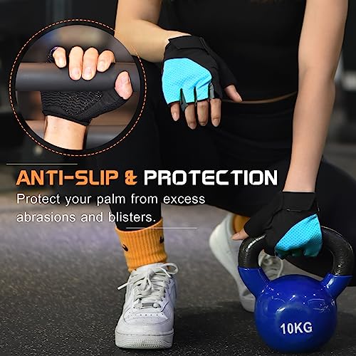 sunnex Workout Gloves for Women - Breathable Weight Lifting Gloves with Non-Slip Silicone Padding, Fingerless Gym Gloves for Cycling, Rowing, Pull Ups & Training (4 Sizes) - color: JS-BLUE, size: Small