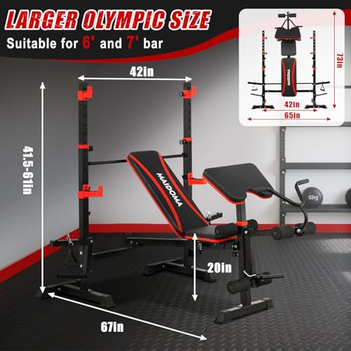 MAIDOMA Foldable 1500LBS Capacity 8 IN 1 Weight Bench Set with Leg Extension/Squat Rack/Preacher Curl, Adjustable Bench Press for Home Gym Full Body Workout (US Stock) - color: Black Red