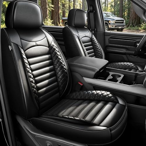 DISUTOGO for 2018 Dodge ram seat Covers 2012-2025 2026 RAM 1500 2500 3500 | Dodge Ram Seat Covers Full Set, Faux Leather Custom Fit Ram 1500 2500 3500 Truck, Flat Bench - color: 096-Black-Flat Bench, size: 5 Seats full set-RAM 2012-2026