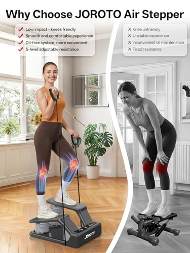 JOROTO Air Stepper Exercise Machine with LED Monitor and Resistance Bands, 300LB Capacity Stair Stepper, 5-Level Adjustable Resistance and Low-Impact Steppers for Exercise at Home