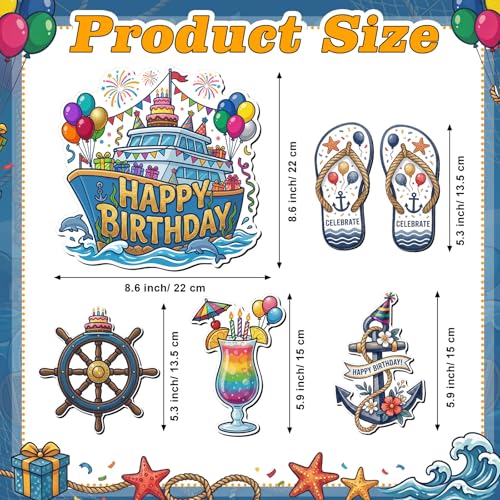 Kanayu 6 Pcs Happy Birthday Cruise Door Decorations Magnetic Large Ship Decorations Magnets Anchor Cruise Decor Car Fridge Magnet Decal for Carnival Stateroom Door - style: Happy Birthday