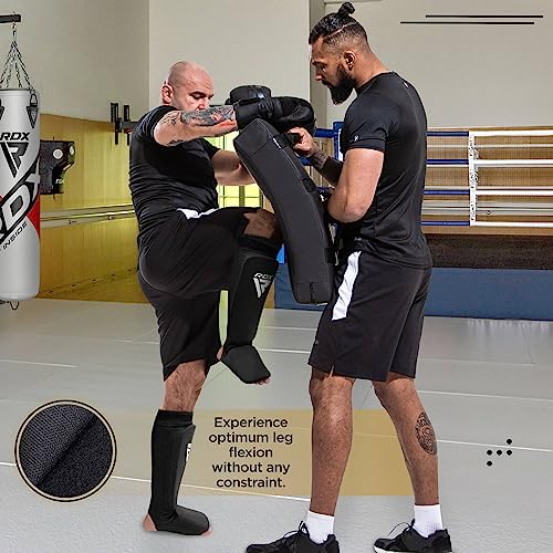 RDX Shin Guards Kickboxing Muay Thai, SATRA Approved, MMA Leg Instep Protection Pads, Sparring Training Martial Arts Boxing, Elasticated Padded Protector, Karate BJJ Taekwondo Gear, Men Women - color: Blue White, size: Large