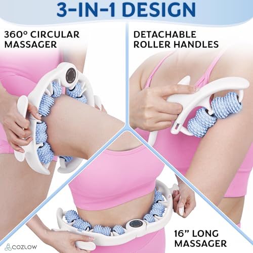 COZLOW Cellulite Massage Roller - Blue - Anti-Cellulite Massager with Detachable Roller Handles for Thighs, Legs & Buttocks - Fascia Massage Tool for Lymphatic Drainage & Deep Tissue Therapy - color: Blue
