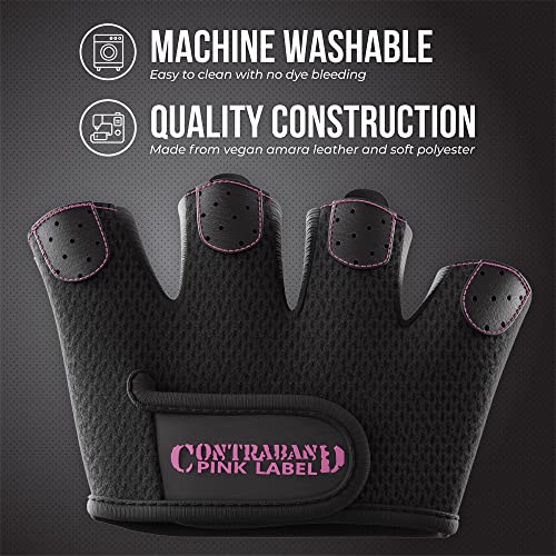 Contraband Pink Label 5537 Womens Micro Weight Lifting Gloves w/Grip-Lock Silicone Padding (Pair) - Minimalist Half Gloves - Apple Watch Friendly - color: Black, size: Small