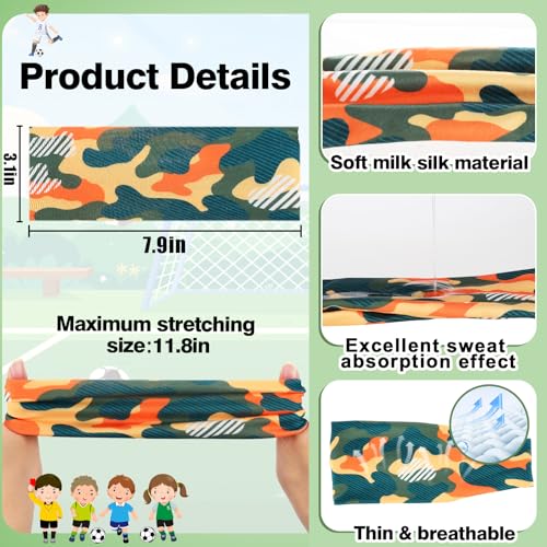 MADHOLLY 6Pcs Breathable Kids Sweat Bands for Ages 4-10 Boys Girls | Sweat Absorption, Soft, Elastic Wicking Head Bands, Sports Accessories for Football, Soccer, Basketball, Baseball, Running - style: Camouflage