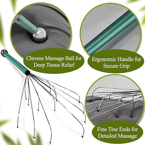 stargo Massage Master Metal Back Scratcher Extendable for Men, Women, Elderly - Wide Wire Claw Scratching Head Body Massager - Hand Back Scratch for Adults, Dogs - Massage Stick Gift - color: Metallic Turquoise