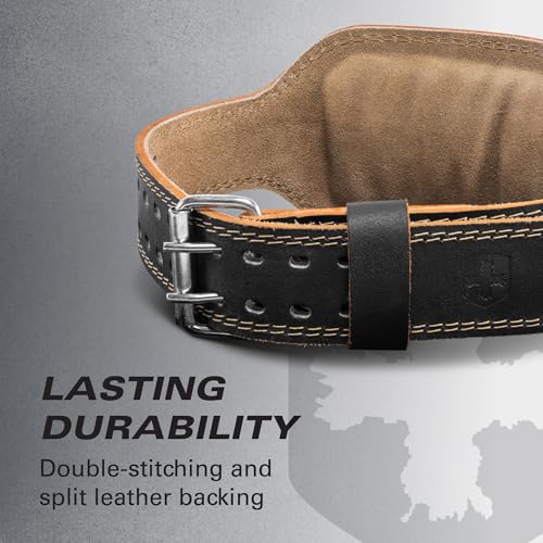 Harbinger Padded Leather Contoured Weightlifting Belt - 4" or 6” Width - Interior Suede Lining & Foam Cushioning - Heavy-Duty Dual Prong Steel Roller Buckle - for Lifting Support - size: Small, style: 6 Inch: 2.0