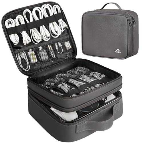 MATEIN Cord Organizer Bag with Adjustable Divider, DJ Electronic Storage | Cable File Bag, Charger Organizer Box, Double Layer, Shockproof, Tech Accessories, Cord Bag Organizer, Double Layer, Grey - color: Grey, size: Medium