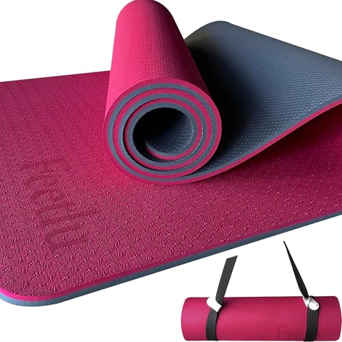 Extra Thick Yoga Mat with Carry Strap, 10mm Non-Slip Exercise Mat, 72 x 24 Inch Cushioned Workout Mat for Yoga, Pilates, Stretching & Floor Exercises - color: Pink & Gray