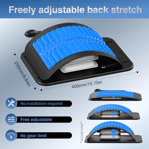 Back Stretcher for Lower Back Pain Relief, Adjustable Lumbar Traction Device, Ergonomic Spine Board with Acupressure Points, Back Massager for Spinal Decompression and Scoliosis - color: Blue