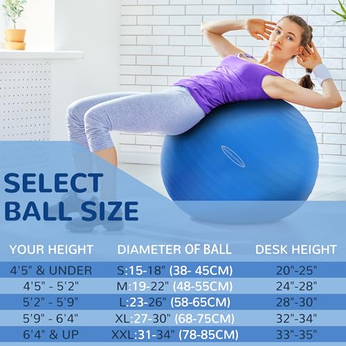Fitvids Anti-Burst and Slip Resistant Exercise Yoga Fitness Birthing Ball with Quick Pump, 2,000-Pound Capacity, Multiple Colors and Sizes - color: Blue, style: 23-26in (58-65cm), L