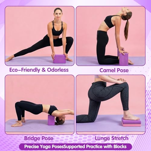 Silipull 8 Pack Yoga Blocks 9 x 6 x 2.8 Inch EVA Foam Pilates Blocks Pilates Stretching and Meditation Exercise for Home Workouts Dance Gymnastics Exercise Lightweight Yoga Supplies