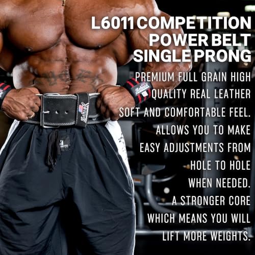 Schiek Sports Model 6011 Single Hook Competition Power Belt - Weightlifting Belt with Stainless Steel Belt Buckle - Suede Leather Powerlifting Belt - size: Large