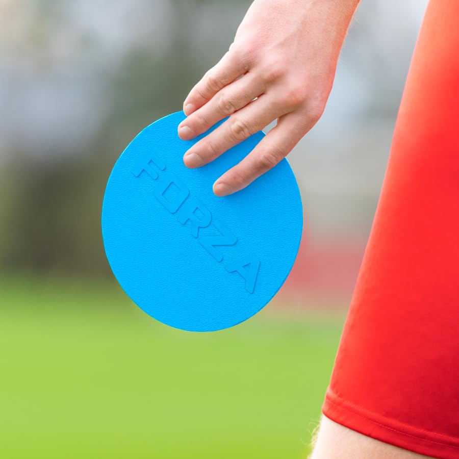 FORZA Flat Disc Markers | Brightly Colored Training Markers for Soccer & Outdoor Play – Available in Mini (Set of 20) or Standard (Set of 10) - color: Sky Blue, style: Standard (7in)