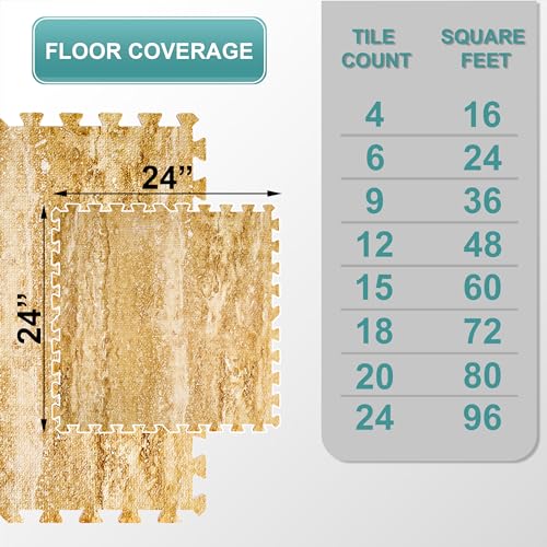 Sorbus 96 Sq. Ft. Wood Grain Floor Tiles Foam Mat EVA Interlocking Mats Tile 3/8-Inch Thick Flooring Wood Puzzle Exercise Mats w/Borders - Home Playroom Basement, Apartment, Trade Show, Baby, Dance - color: Marble, size: 24 Pack