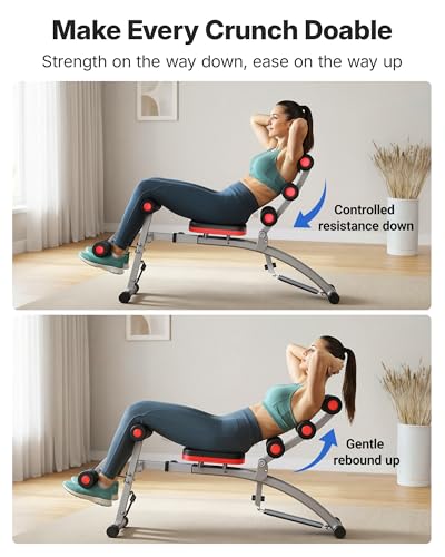 MERACH Ab Machine, Adjustable Ab Trainer, Sit Up Exercise Equipment 330LBS | Multi-Functional Adjustable Ab Workout Bench, Home Gym Equipment, Automatic Rebound, Core Ab Training - color: Black Red
