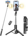 Selfie Stick Tripod with Light, 45'' Phone Tripod with Wireless Remote | Portable Travel Phone Tripod, Compatible with iPhone 16/15 Pro Max/15/14 Pro/14/13, Samsung S22/ S23 Ultra/Android Smartphone - color: Black - 45" Standard Height