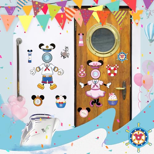RiVolTa Mouse Cruise Door Decorations - 24 Pcs Large Ship Cabin Magnet Stickers Cute Blue Pink Mice Captain Sea Navigation Car Anchor Magnetic Decor for Holiday Carnival Party Stateroom Refrigerator - color: Dress Up