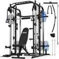 Smith Machine, Multifunctional Power Cage Rack with Smith Bar and Cable Pulley System, and LAT Pull Down Machine for Home Gym… - style: Power Cage with Benches