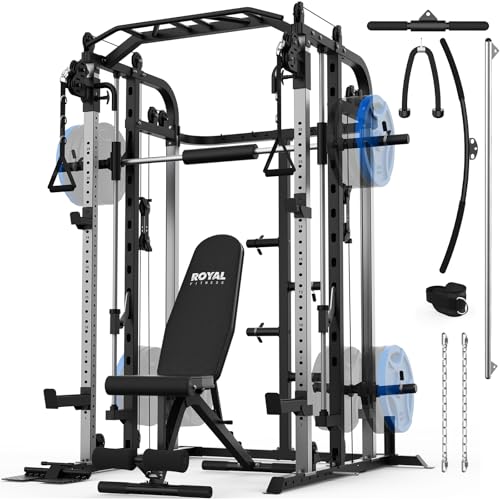 Smith Machine, Multifunctional Power Cage Rack with Smith Bar and Cable Pulley System, and LAT Pull Down Machine for Home Gym… - style: Power Cage with Benches