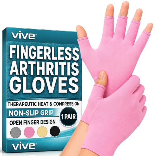 Vive Arthritis Gloves - Men, Women Rheumatoid Compression Hand Glove | Osteoarthritis- Arthritic Joint Pain Relief - Carpal Tunnel Wrist Support - Open Finger, Fingerless Thumb for Computer Typing - color: Pink, size: X-Small