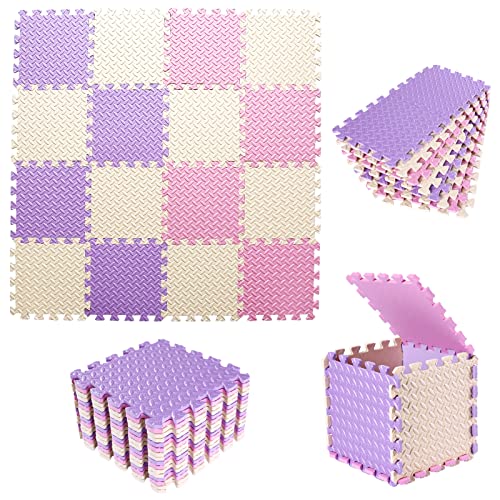 Foam Play Mat for Baby, 0.4 Inch Thicked Interlocking Floor Mats with Solid Colors, Soft Non-Toxic Squares Baby Play Mat, EVA Foam Puzzle Floor Mat for Toddler, 16 Tiles(Pink/Beige/Purple) - color: Pink/Beige/Purple, size: 16 Pcs/47.2*47.2