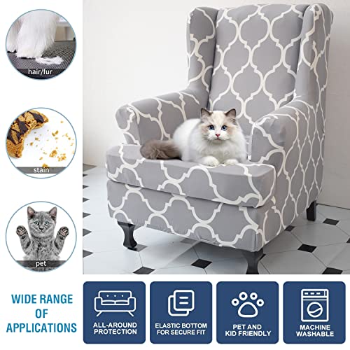 NILUOH Wingback Chair Slipcover 2 Pieces, Stretch Spandex Wingback Chair Covers Washable Slipcover for Wingback Armchairs Non-Slip Furniture Protector with Elastic Bottom for Living Room - color: 3