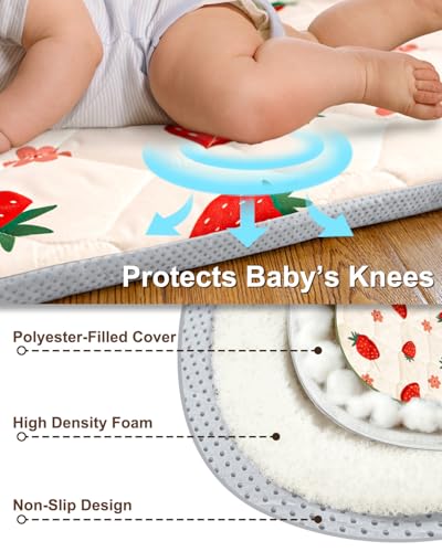 Baby Play Mat, 50x50 Playpen Mat with Machine Washable Cover | Removable, Thicken Cushioning Playmats for Baby, Non-Slip Bottom, Easy to Clean for Infants, Strawberry - color: Strawberry, size: 50" X 50"