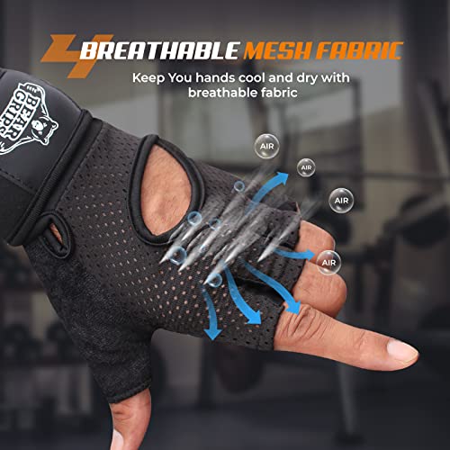 Bear Grips Weight Lifting Gloves for Men & Women | Half Finger Lifting Gloves | Full Finger Workout Gloves for Men | No Finger Exercise Gloves l Compression Weightlifting Gloves | Gym Gloves for Men - color: Wrist Support Black, size: Small