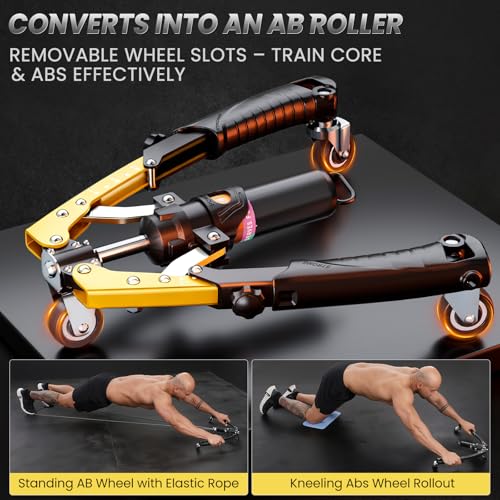 Twister Arm Trainer, 3 in 1 Hydraulic Power Chest Workout Equipment with Ab Roller Wheels and Hooks, Adjustable 22-440lbs Arm Trainer for Men Women, Home Gym Equipment for Full Body Strength Training - color: yellow