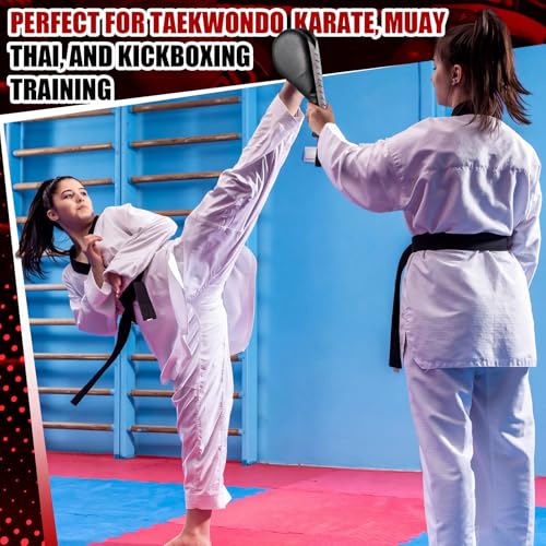 Poen 4 Pcs Taekwondo Kick Pads Set with Focus Mitts and Double Kick Paddle, Martial Arts Training Equipment for Kids Adults, Karate Kickboxing Punching and Kicking Practice Gear - color: Black