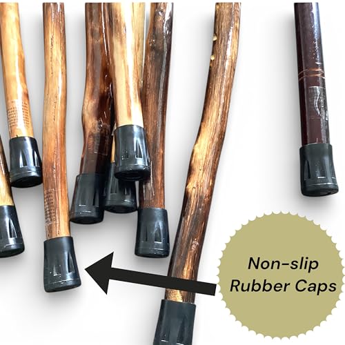 Natural Wood Walking Cane Set of 2 – Handcrafted 35" Wooden Walking Stick with Non-Slip Rubber Tip – Random Natural Design Selected – Lightweight Mobility Support for Men & Women