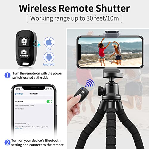 Aureday Phone Tripod, Flexible Tripod for iPhone and Android Cell Phone, Come with Wireless Remote and Clip for Video Recording/Vlogging/Selfie - color: Black