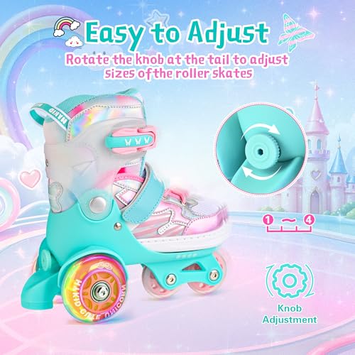 HYKID Toddler Roller Skates, 4 Adjustable Sizes, Fun Illuminating, Safety Three-Point Type, Breathable Upper, Beginners' Roller Skates for Girls Boys Kids - color: Butterfly, size: Toddler (8C-10.5C)