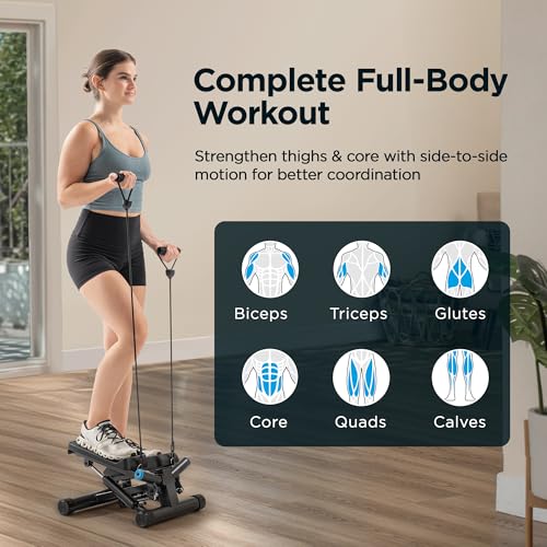 JLL Smart Twist Stepper Machine Stair Stepper with Resistance Bands | Twist Stepping Motion, Hydraulic Resistance, Resistance Bands, Bluetooth Tracking, Adjustable Height, Portable Design