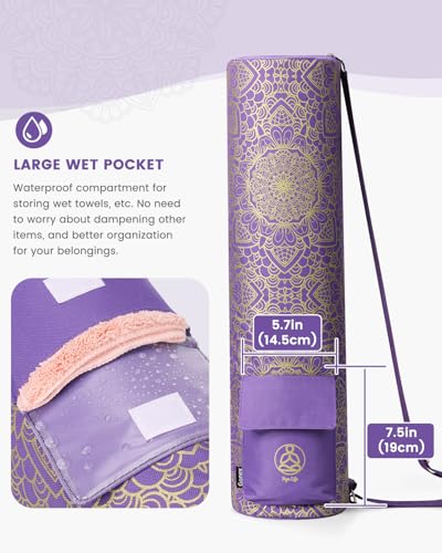 Gonex Yoga Mat Bag with Full-Zip Design, Fits Most Mats | 600D Oxford Fabric, Wet Pocket, Front Zip Pocket, Adjustable Strap, Fits Mats up to 26" - color: Royal Purple