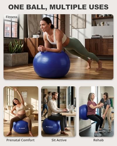 Trideer Yoga Ball for Exercise, Pilates, Core & Balance Training, Stability Ball for Pregnancy & Birthing Prep, Physical Therapy, Daily Stretching, Office Chair for Active Sitting, Quick Pump Included - color: Indigo, size: L(23-26ines/58-65cm)
