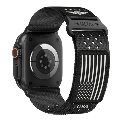 Rugged Nylon Bands for Apple Watch Ultra 2 Band 49mm 46mm 45mm 44mm 42mm(S3/2/1) Men,Breathable Holes Sport Strap With US Flag Wristband for iWatch band Ultra 3/2/1 Series 11 10 9 8 7 6 5 4 3 SE3/2/1 - color: 10-Black-Black White Flag, size: 49/46/45/44/4