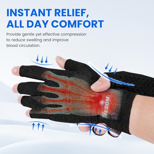 TFUSOM Compression Gloves Arthritis Gloves for Women for Pain,Fingerless Compression Wrap for Hand Pain and Osteoarthritis，Anti-Slip，Unisex,M,Black - color: Black, size: Medium