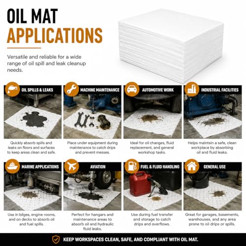 ATERET Heavy Weight Oil Only Absorbent Pad, 100 Absorbing Pad, 16 x 18 inch, USA Made - color: White, size: Heavy Weight -100c