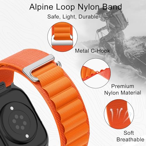 Alpine Loop Nylon Band - Compatible with Apple Watch Ultra 2/Ultra Bands 49mm 45mm 44mm for Men Women, Adjustable with Metal C Hook Strap for iWatch Ultra 2 iWatch Ultra Series 10 46mm SE/9/8/7/6/5 - color: Alpine/Orange Titanium
