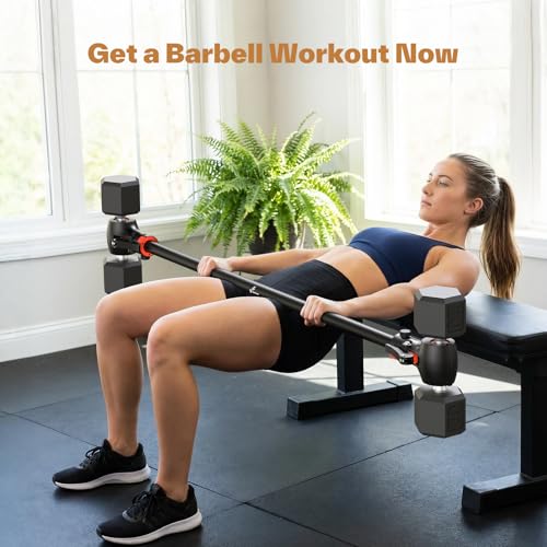 Sportneer Dumbbell to Barbell Converter Bar | Adjustable Fit, 200 lb Capacity, Secure Lock, Tool-Free Setup, 130cm Bar, Full-Body Training, Barbell Feel, Space Saving