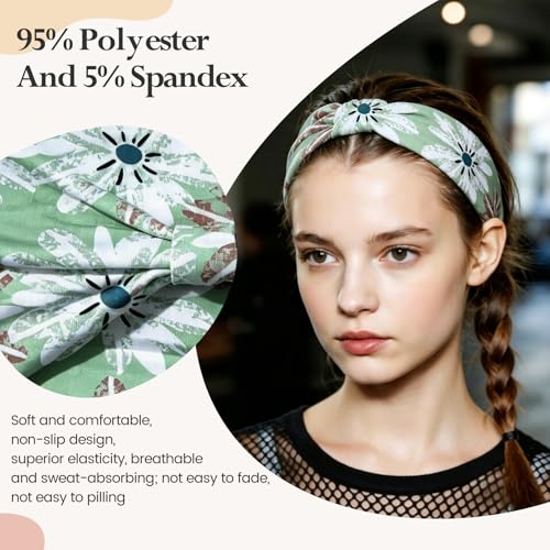 HSEM Sports Headbands for Women – 6 Pack Stretchy Non-Slip Wide Hair Bands – Soft Thick Elastic Sweatbands for Workout, Washing Face, Makeup, Running, Spa & Daily Fashion 1 Green Floral 5 Mixed 2-10 - color: X-Colorful-2-10