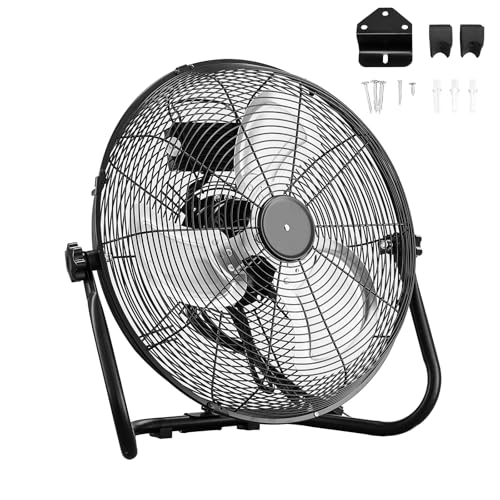 ROVSUN 16" High Velocity Floor Fan with Wall-Mounting System, 3-Speed Heavy Duty Metal Industrial Fan with Adjustable Tilt, Wall Mount Fan Cooling for Commercial, Garage, Workshop, Greenhouse and Gym - size: 16''