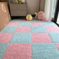 12Pcs Plush Foam Floor Mat,Plush Interlocking Carpet Tiles,Anti-Slip Square Puzzle Floor Mat,EVA Foam Area Rugs for Bedroom Playroom (Pink+Blue) - color: Pink+blue