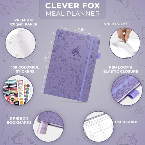 Clever Fox Weekly Meal Planner - Weekly & Daily Meal Prep Journal with Shopping and Grocery Lists for Menu Planning, Healthy Diet & Weight Loss Tracking, Lasts 1 Year, Undated, A5 - Lavender - color: Lavender